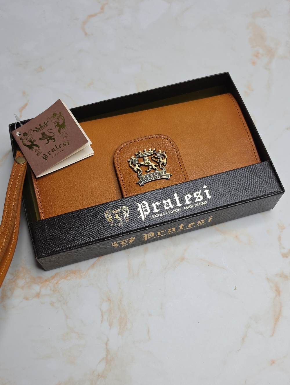 Pratesi Tan Leather Wristlet Wallet New In Box